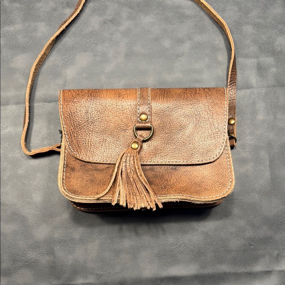American Darling Tan Leather Crossbody Bag with Tassel